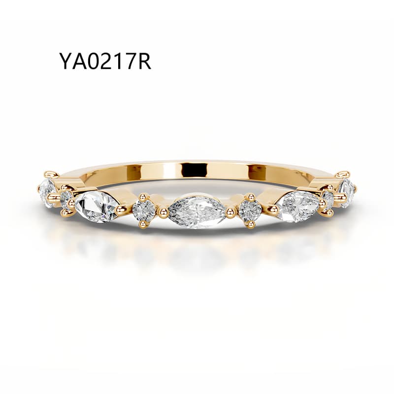 S925 Sterling Silver 18K Gold Plated Moissanite Ring - Stackable Band with Full Pave Setting for Women
