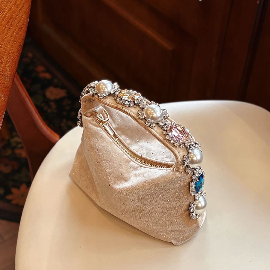 Chanel-style Opulent Polka-dot Pearl And Rhinestone Square Pillow Bag
