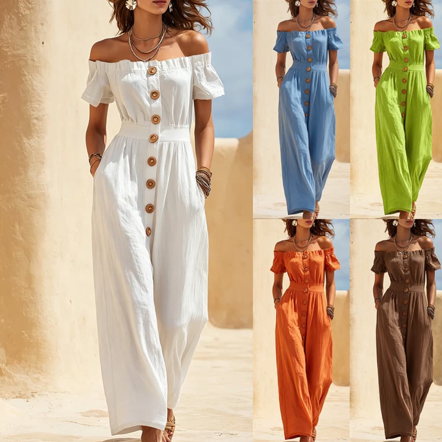 Short-sleeved Waist-cinched Wide-leg Jumpsuit