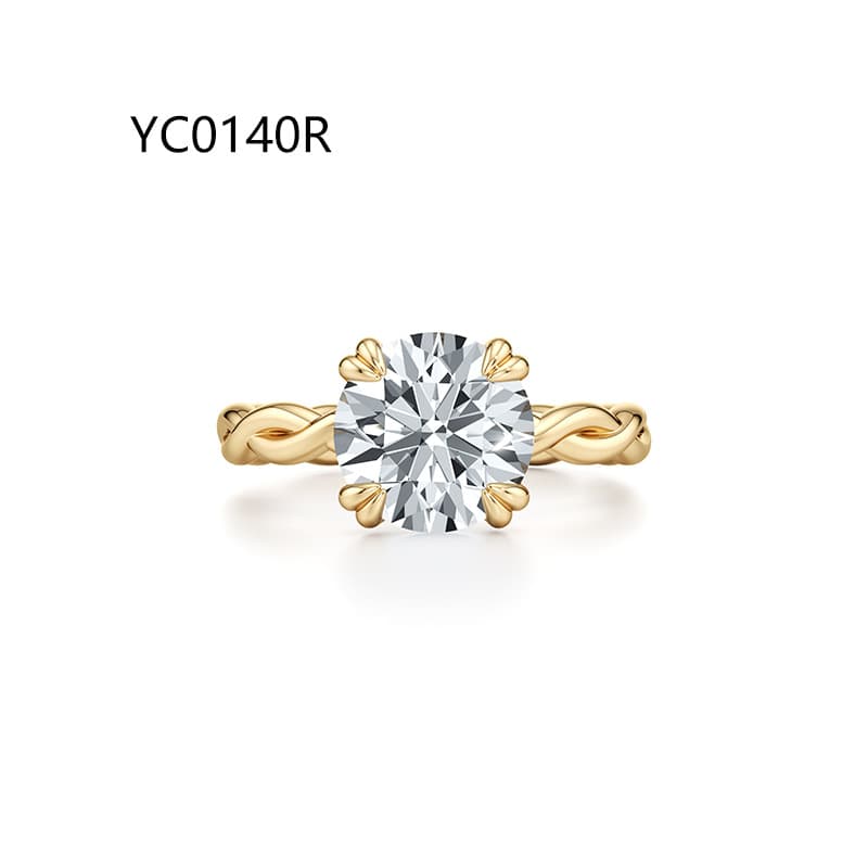 S925 Sterling Silver 18K Gold Plated Twisted Ring - 2ct Moissanite and Lab Created Sapphire Engagement Wedding Band for Women