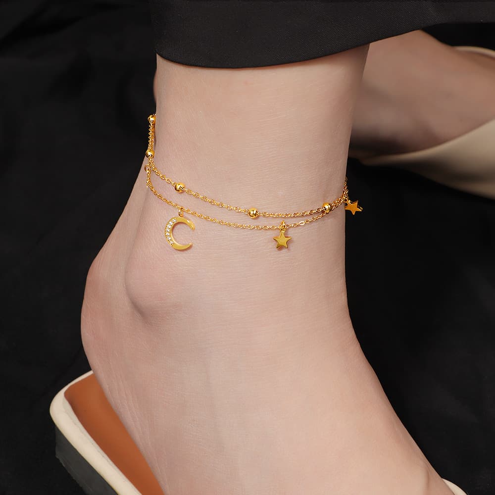 Womens New Summer Double-Layer Star Anklet In Fade-Resistant Titanium Steel
