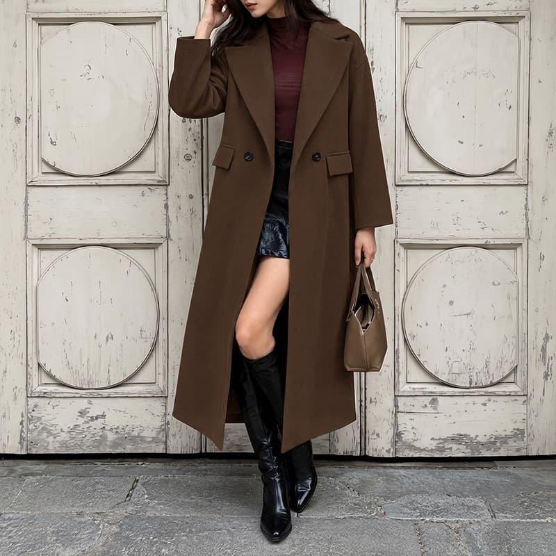 Womens Retro Commuter Long Wool Coat