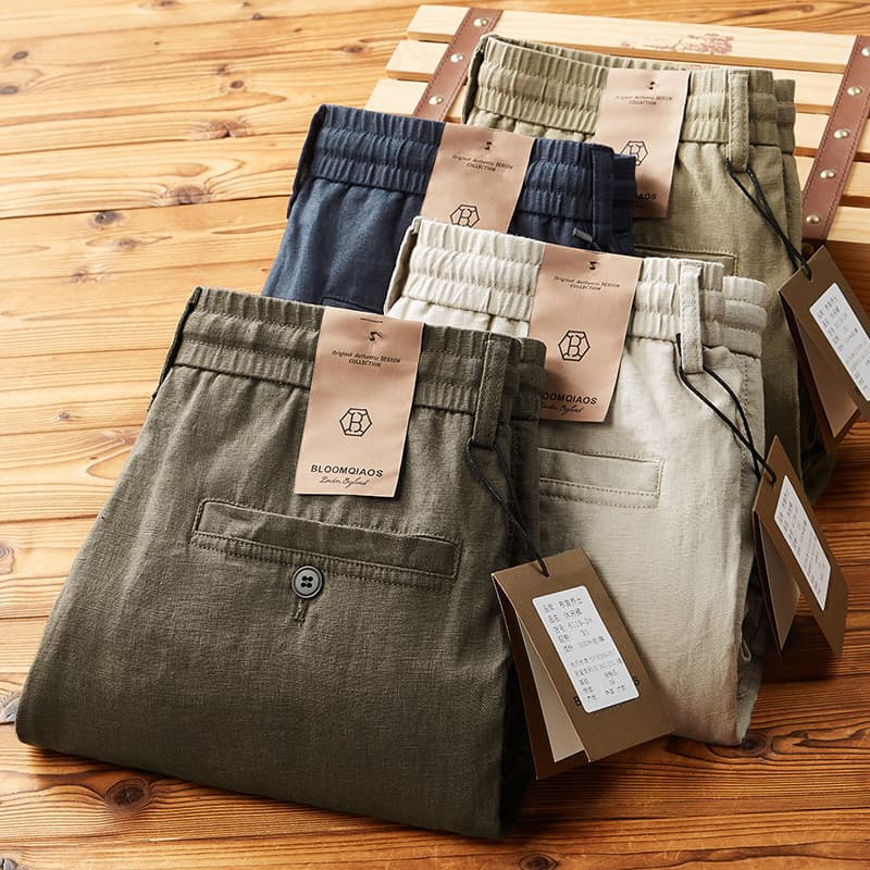 Men's Linen Elastic-Waist Drawstring Pants