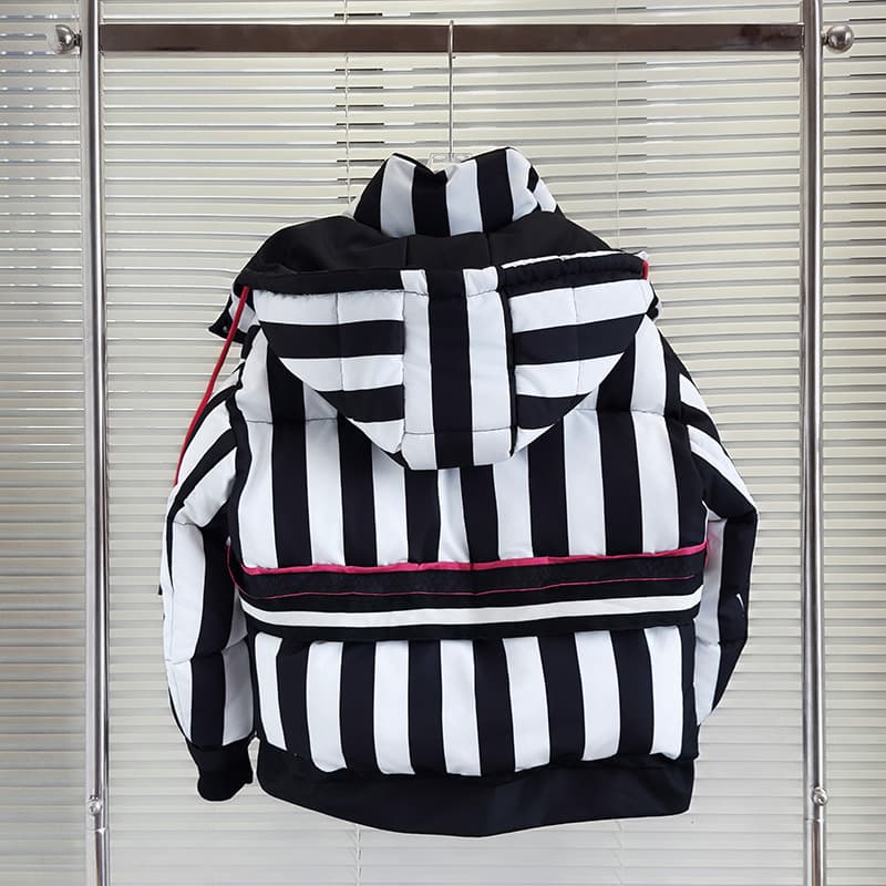 Striped Hooded Short Down Puffer Coat Warm And Cozy
