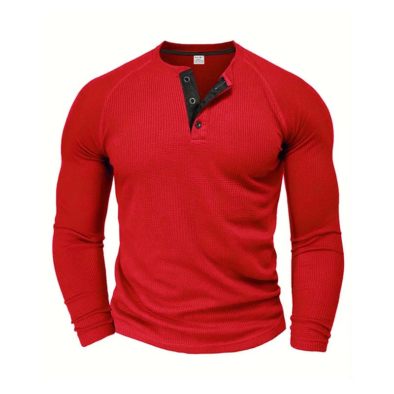 Plus-size Waffle-knit Antibacterial Breathable Casual Henley T-shirt