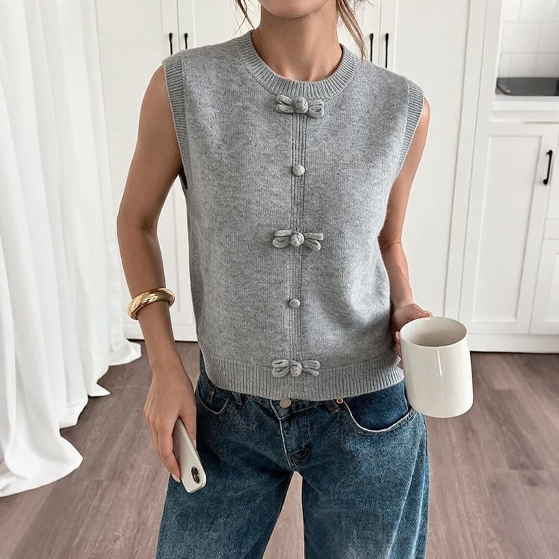Womens Casual Sleeveless Sweater Vest With A Bow Detail