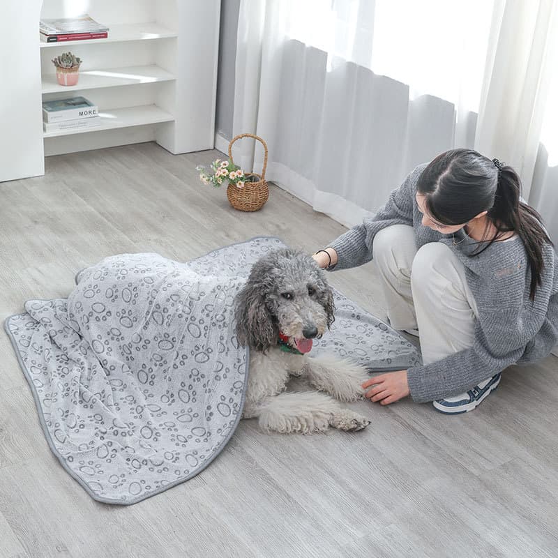 Gray Dog Sleeping Blanket With Paw Prints