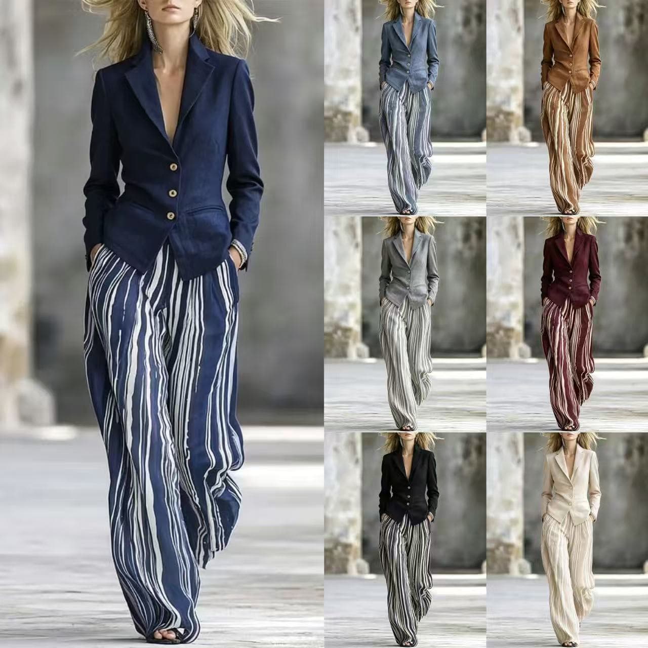 Women's Single-breasted Long-sleeve Blazer Set