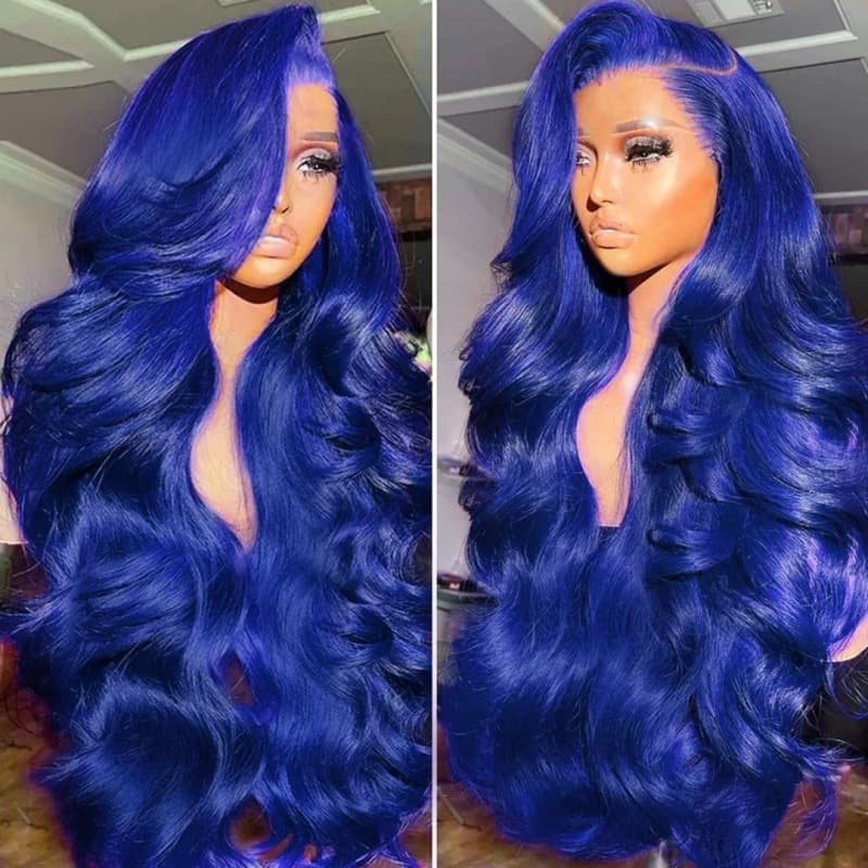 Wig Women's Mid-length Dark Blue Big Wavy Curly Hair Front Lace Hair Cover