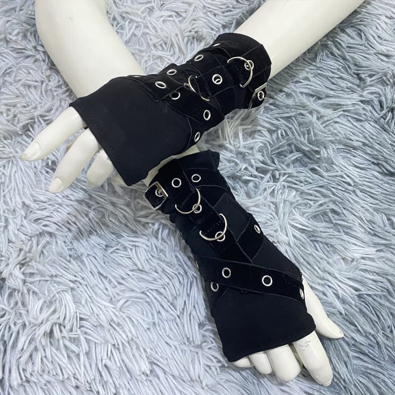 Black Fingerless Gloves Sexy Hand Cuffs