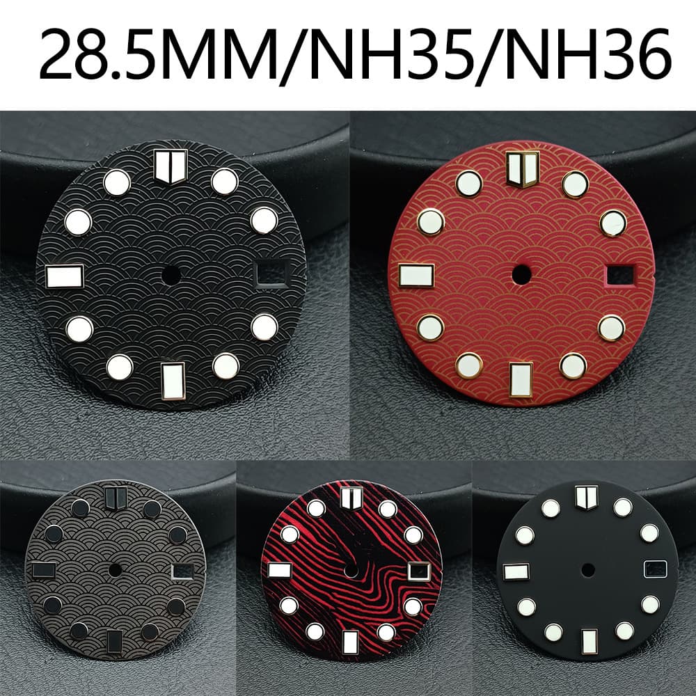 28.5mm Fish-scale Pattern Luminous Dial Suitable For NH35NH36 Mechanical Movement Watch Dial Accessories