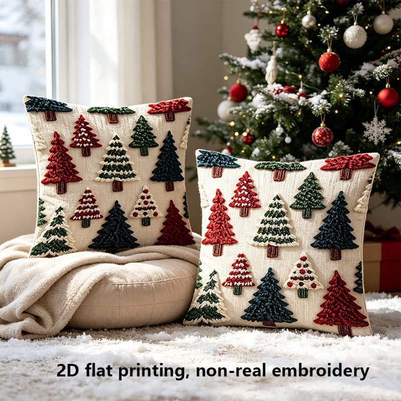 Christmas Tree Flat Print Vintage Mori-style Christmas Sofa Holiday Decorative Cushion Cover