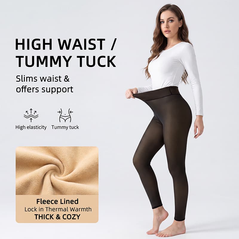 Fake Transparent Extra Large Size Cropped Leggings Fleece Lined Padded Warm Keeping Tights