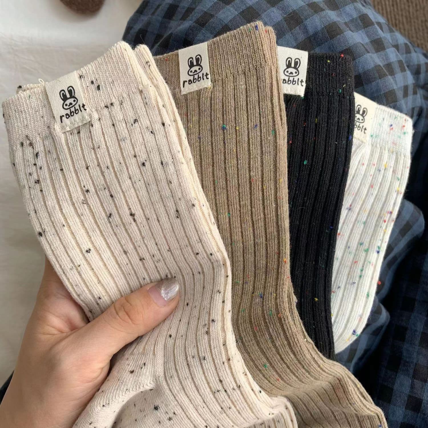 Springsummer Brown-toned Socks Womens Thin Mid-calf Style