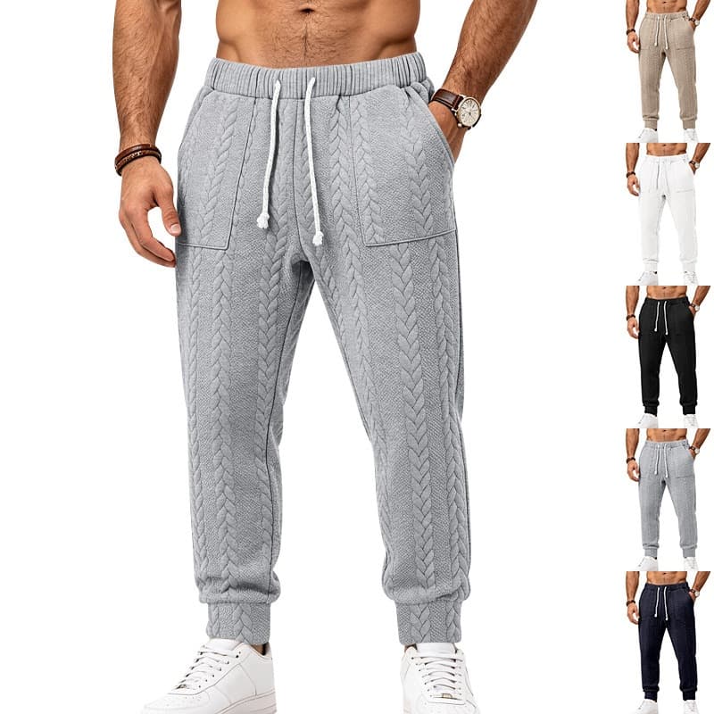 Men's Casual Loose-Fit Solid-Color Knitted Jacquard Straight-Leg Pants