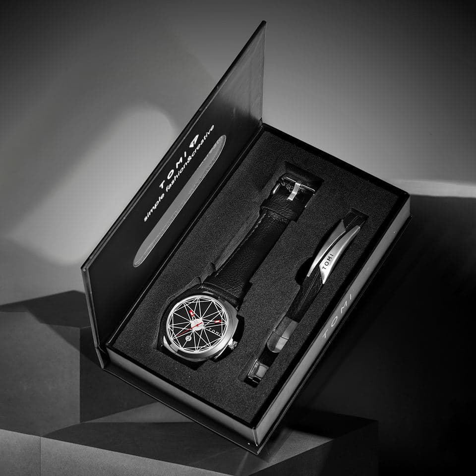 Mens Business Quartz Watch Bracelet Set