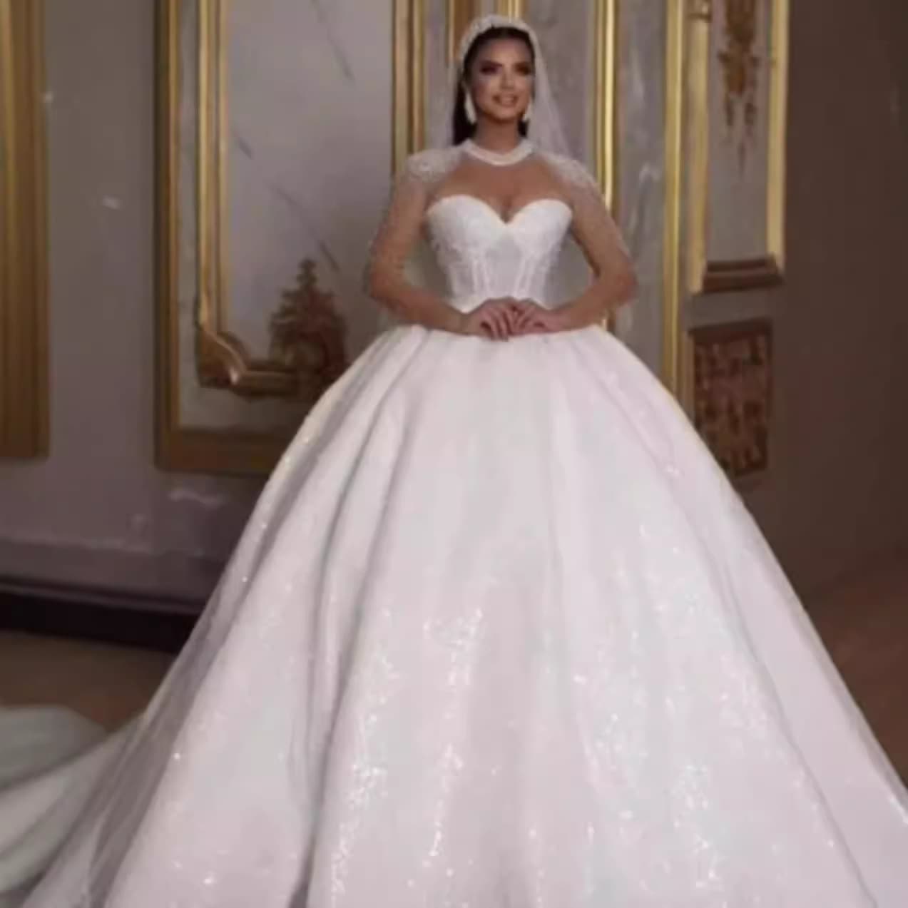 High-waisted Bridal Gown With Intricate Detailing And A Long Train For Women
