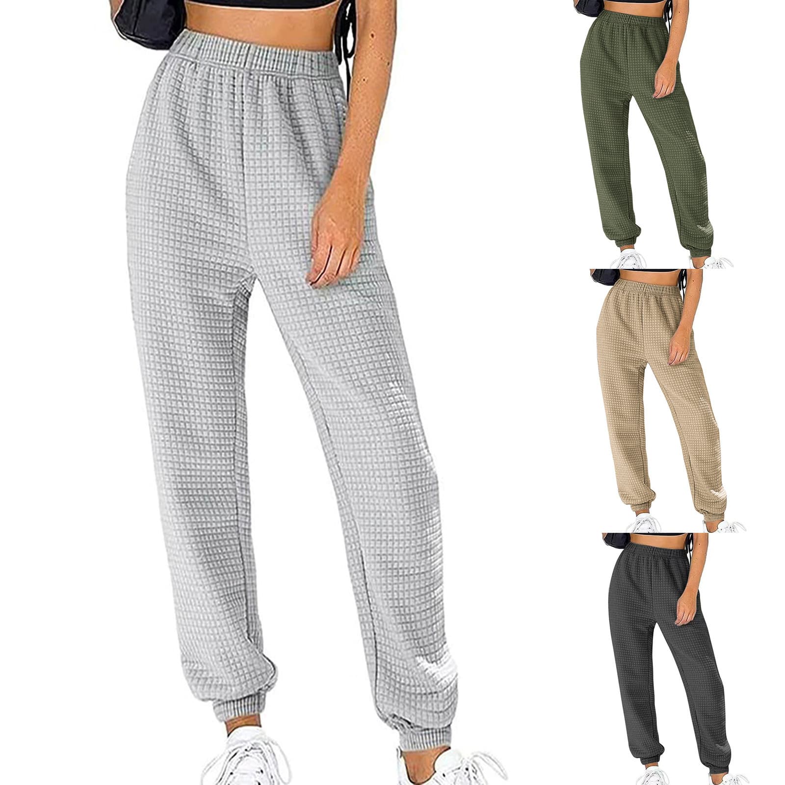 Home Workout Waffle-Weave Casual Pants Long Trousers