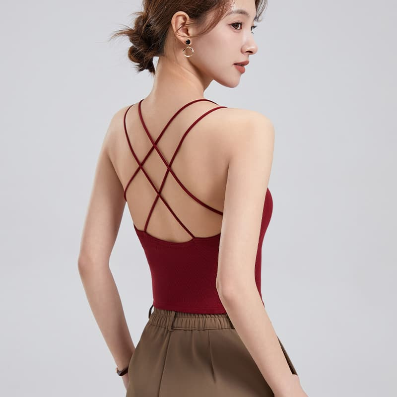 Summer New Sexy Sizzling heat Cross back Sheer strapped Back beauty Camisole