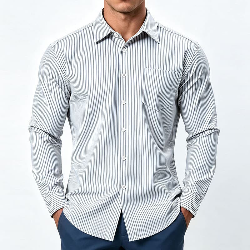 Men's Loose-Fit Plus-Size Striped Lapel Shirt