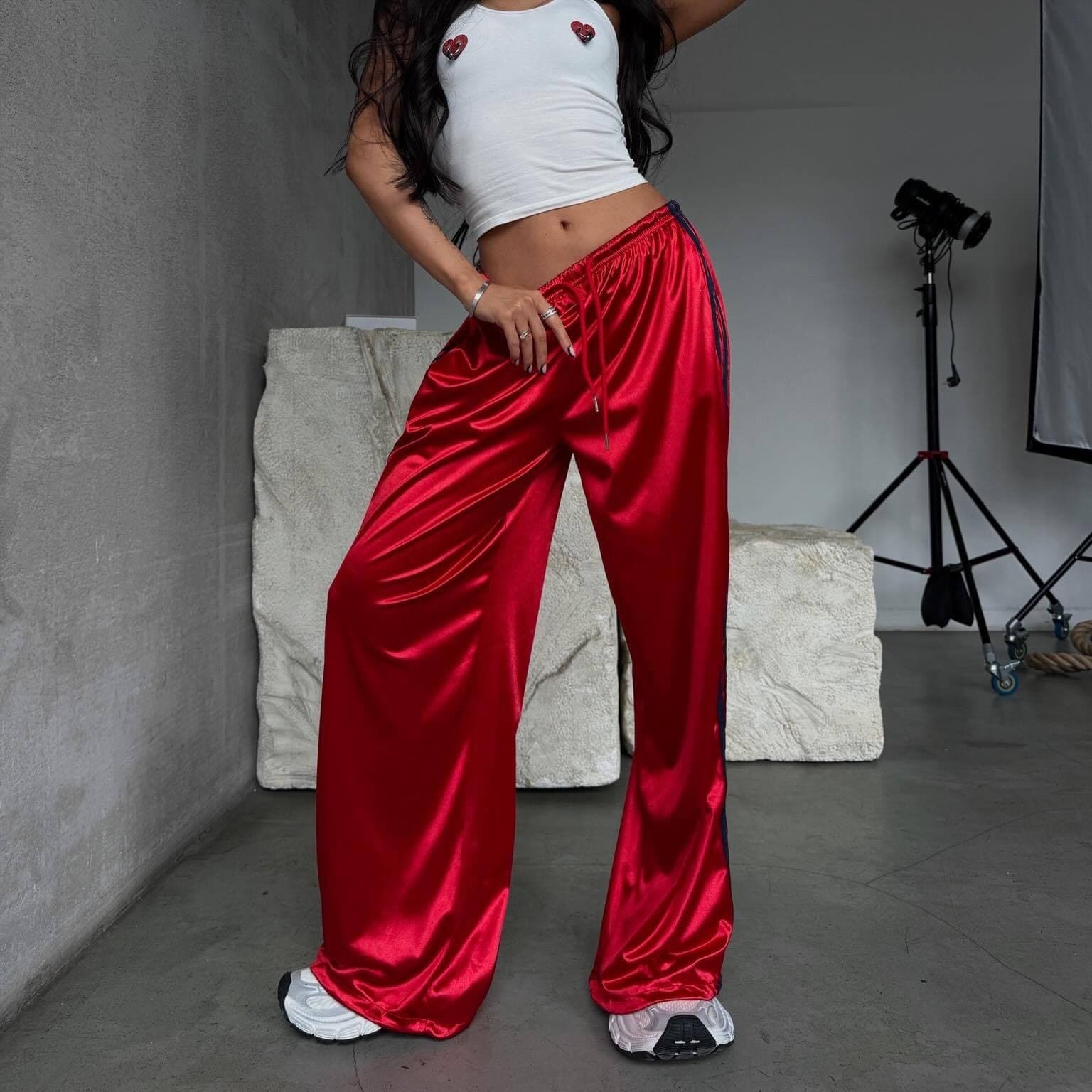 Casual Street-style Lace-up Three-stripe Pants