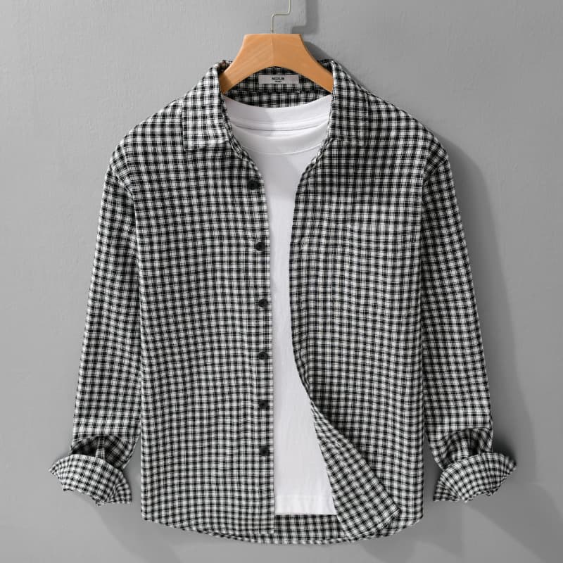 Men's Simple Small-check Versatile Long-sleeve Shirt