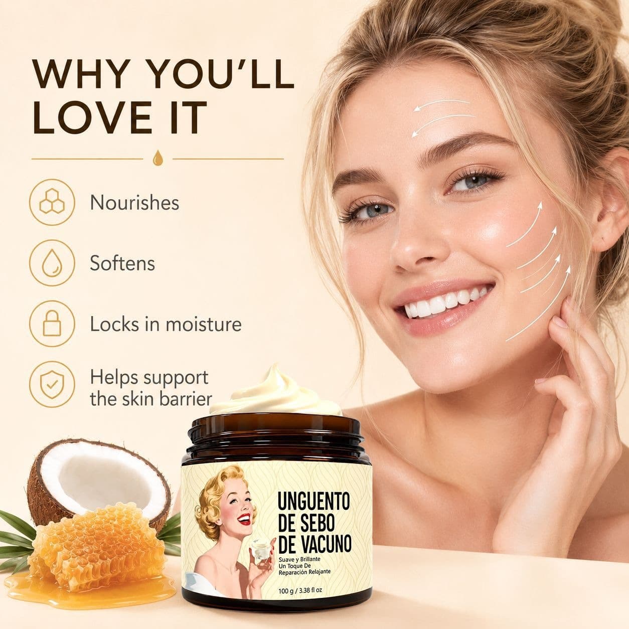 Beef Tallow Honey Moisturizing Balm Soothing Repairing, And Hydrating Face Cream