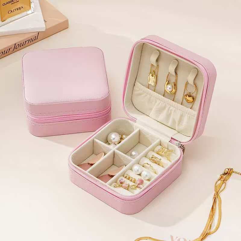 Mini Zipper Jewelry Box Portable Necklace Ring Storage Case - Compact Travel Organizer Gift Packaging for Earrings Accessories