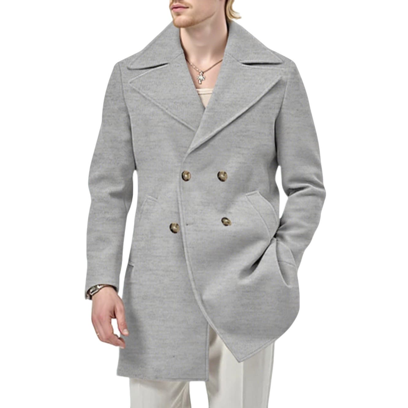 Fallwinter Solid-color Mid-length Trench Coat For Men