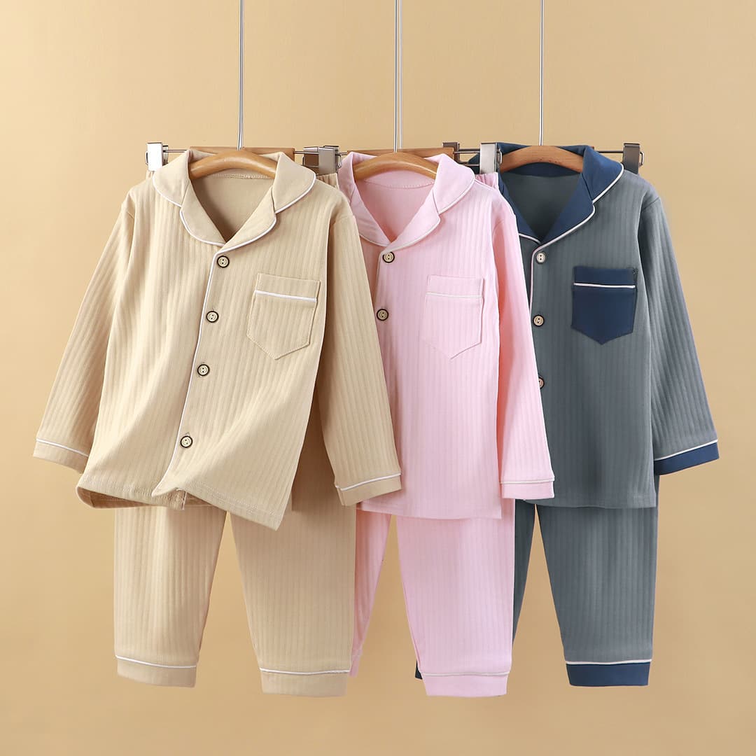 Parent-child Style Children's Pure Cotton Cardigan Homewear Solid Color Set