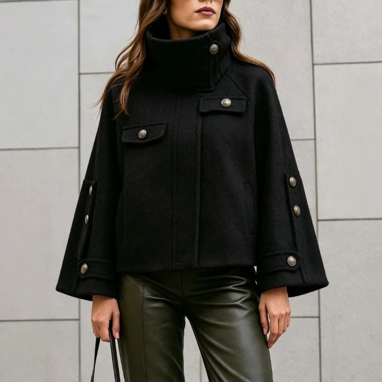 Women's Versatile Loose-fitting Short Wool Coat With A Stand-up Collar