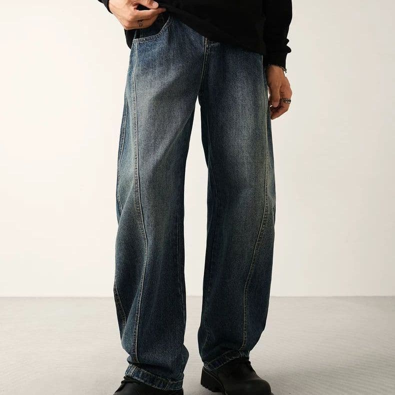 Washed Retro Style Machete Jeans Men's Loose Straight Wide-leg Pants