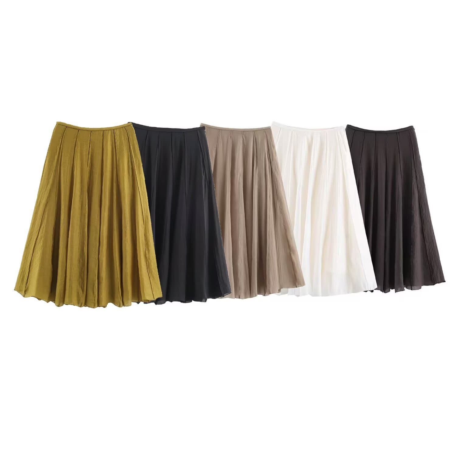 Retro High-waisted Draped Patchwork Skirt