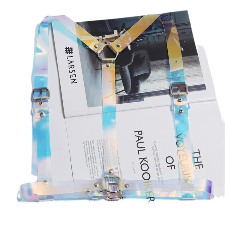 Iridescent Laser-Patterned PVC Bundling Belt Womens Suspender Belt