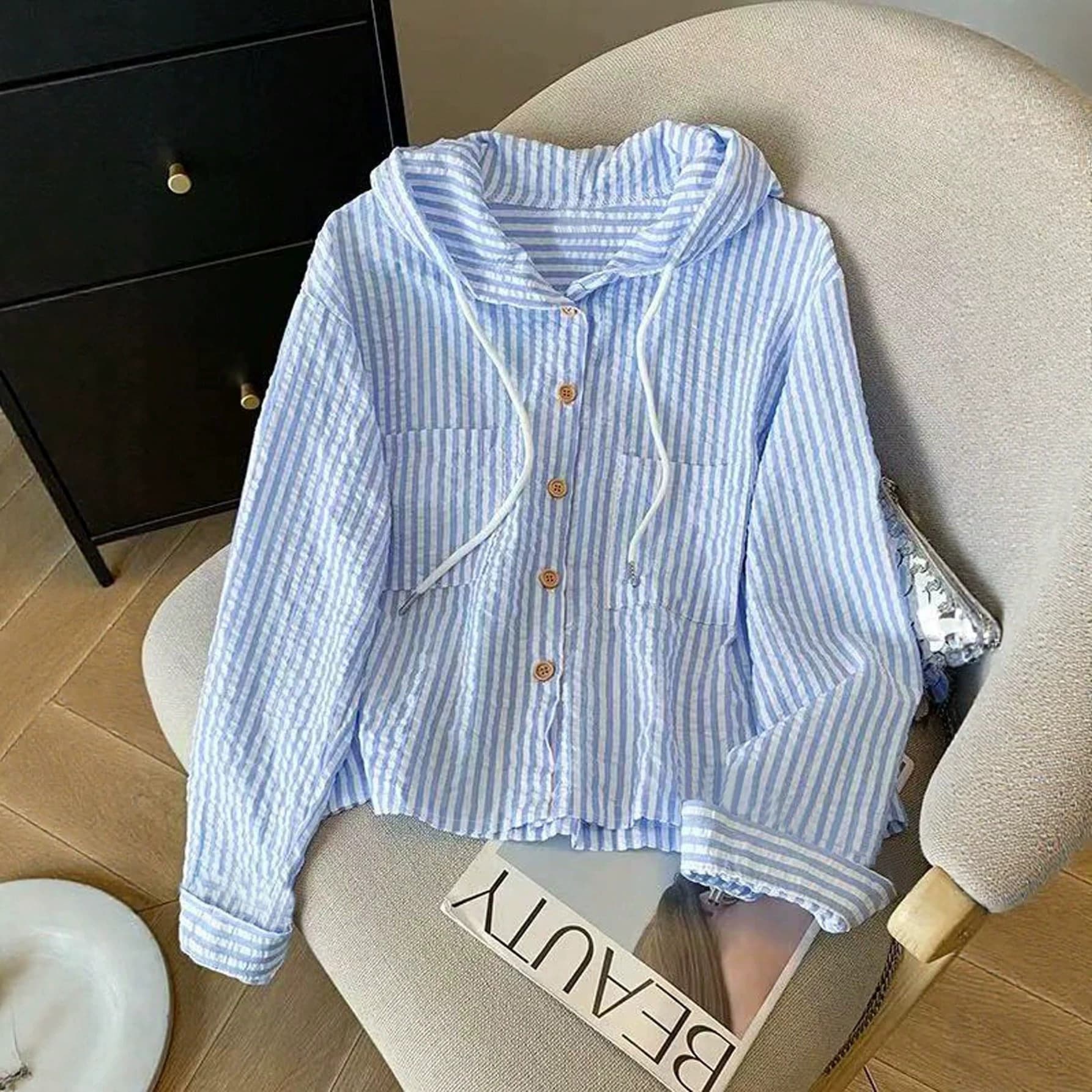 Womens Striped Beach Shirt With Hood For Summer