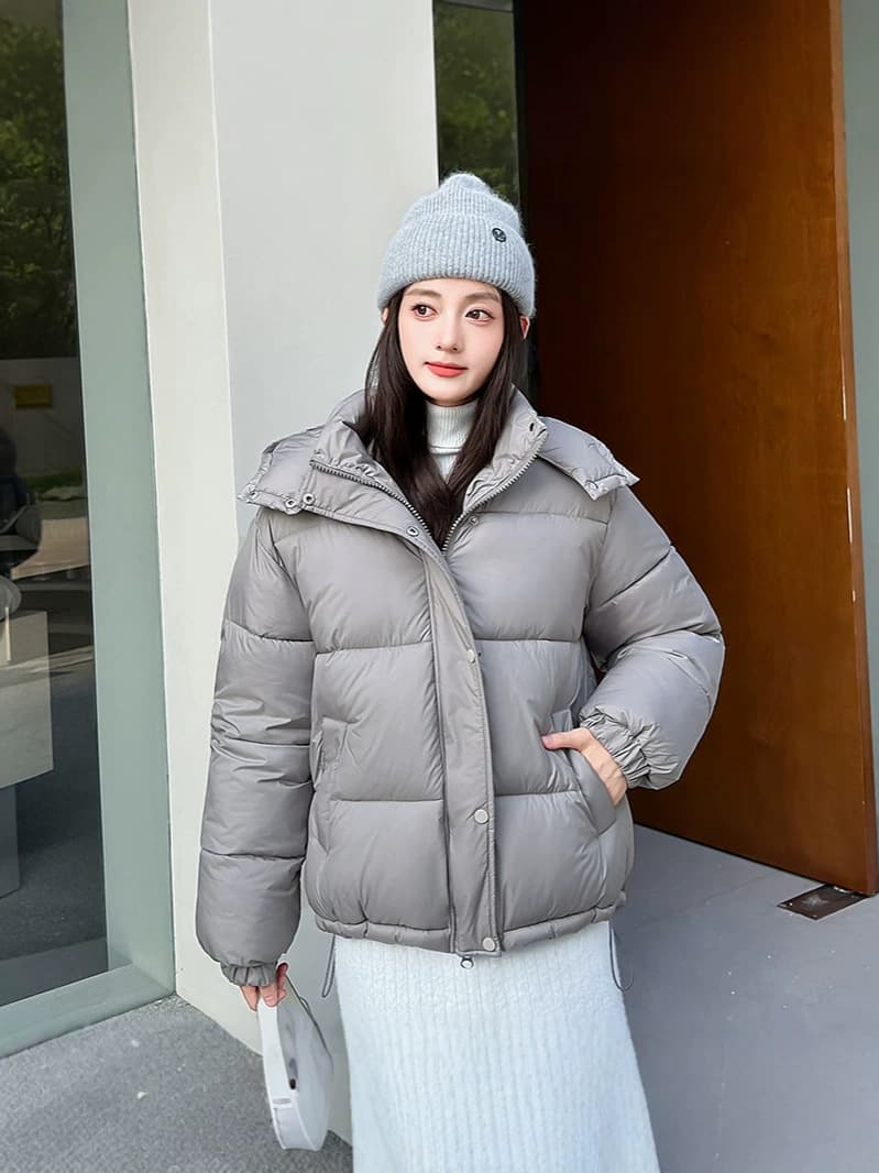 Womens Elegant, Voluminous Hooded Cotton-padded Coat, Puffer Jacket