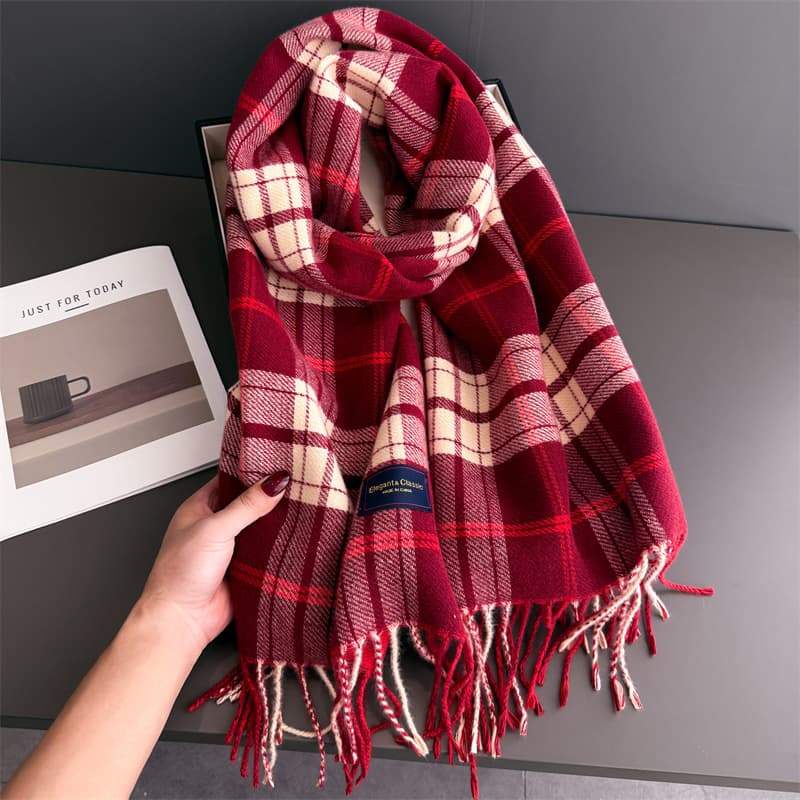 Faux Cashmere Scarf Women Winter Retro Warm Shawl - Tassel Neck Warmer for Daily Commute