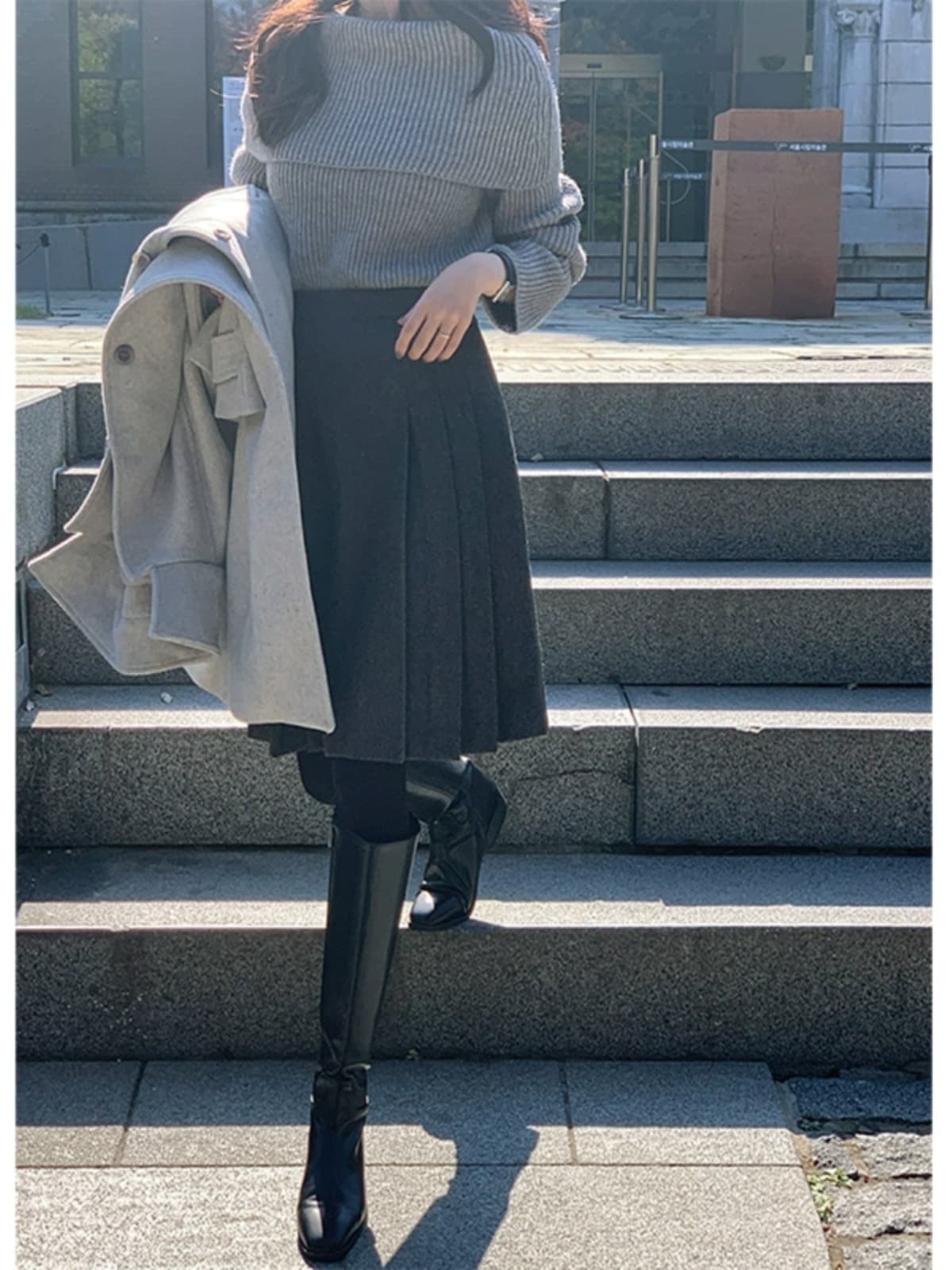 Wool Pleated Skirt For Women