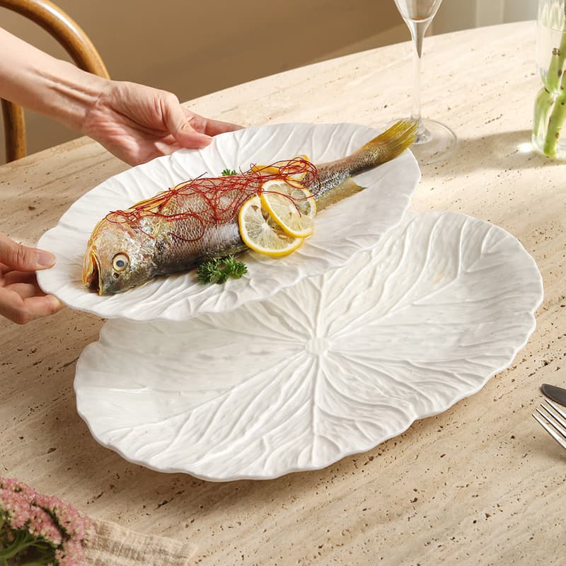European Style Relief Edged Oval Plate Household Ceramic Fish Platter