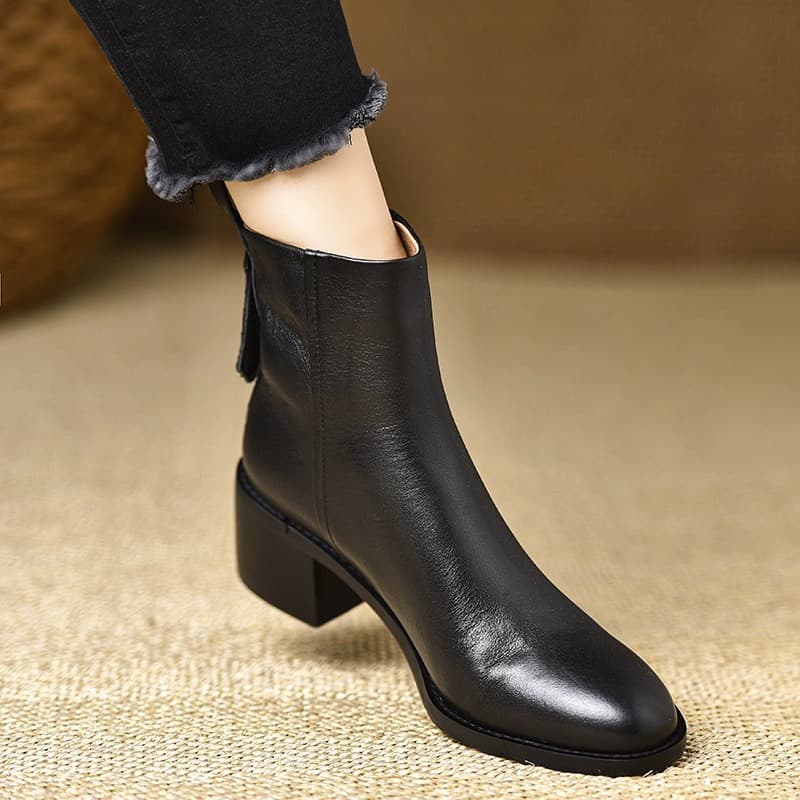 Retro Chunky-heel Ankle Boots For Women Round Toe Versatile