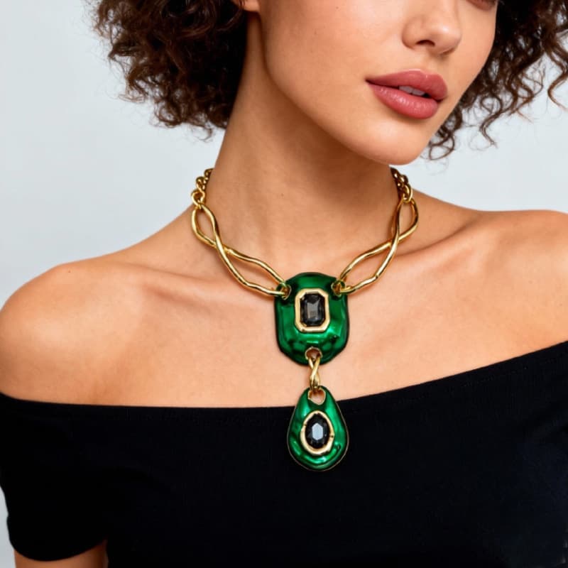 Retro Cross-line Geometric Gemstone Pendant Necklace