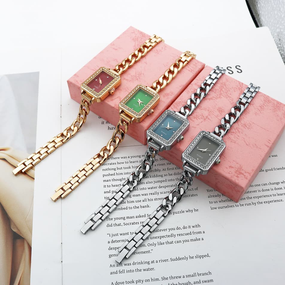Rectangular Rhinestone Bracelet Watch Alloy Steel Band