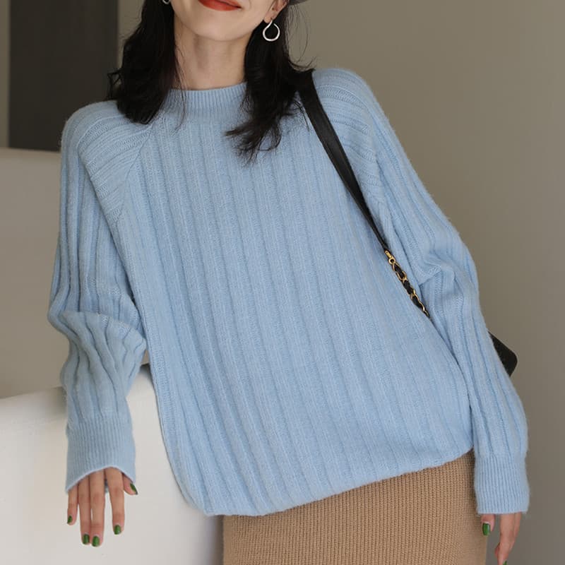 Womens Round-neck Loose-fit Knitted Bottoming Sweater