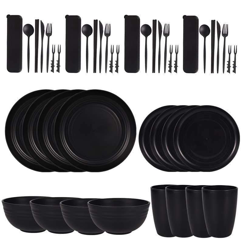 Wheat Straw Bowl Dish Plate 4-person Cutlery Camping Set