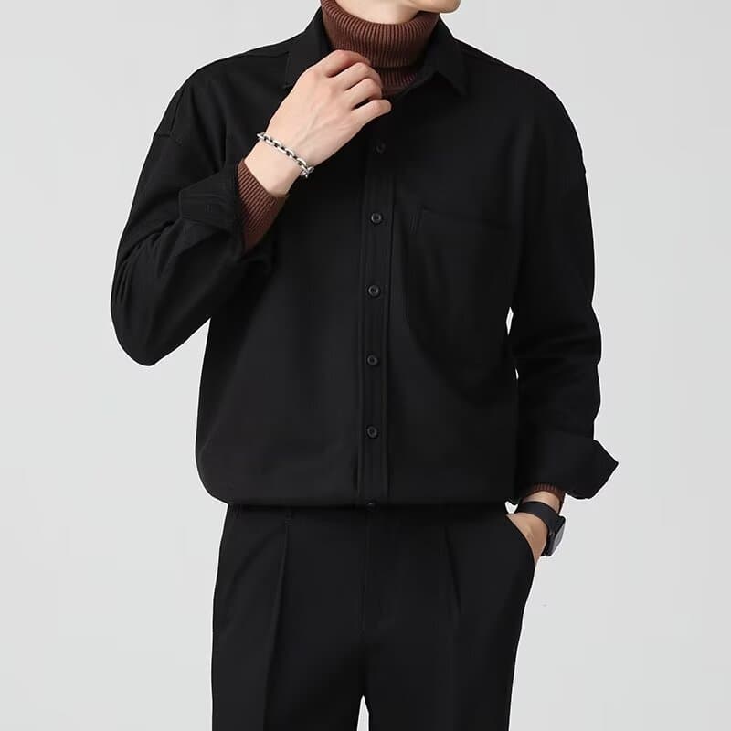 Elegant Long-sleeve Slim-fit Casual Mens Solid-color Shirt For Spring And Summer