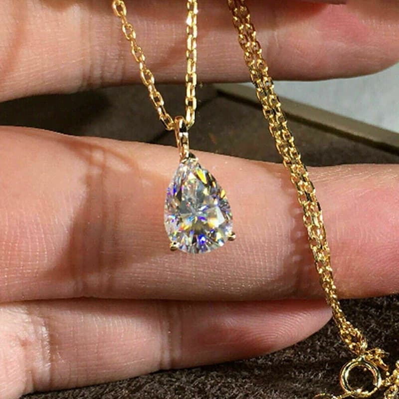 European And American New Simple Waterdrop Pear-Shaped Zircon Pendant Clavicle Chain Necklace