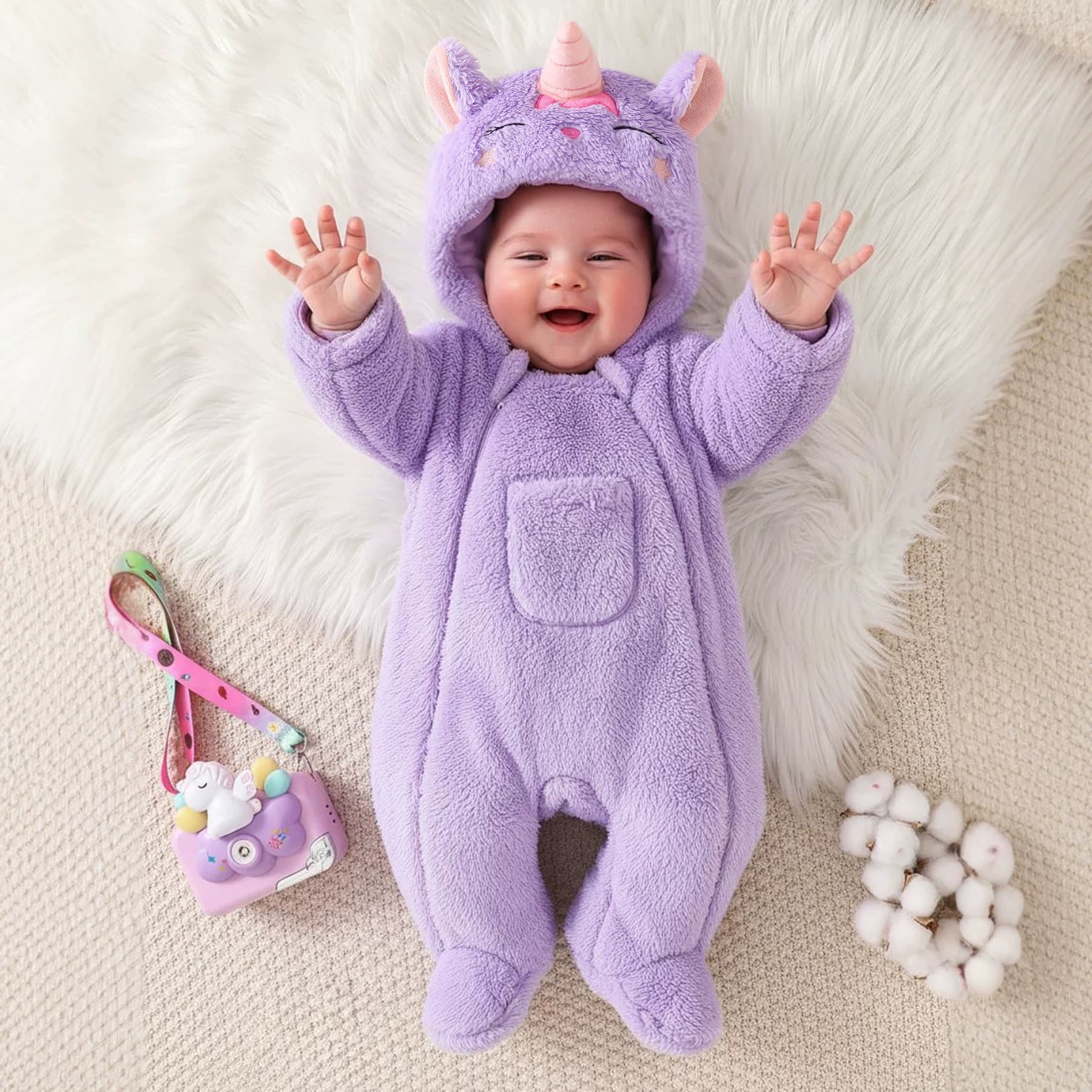 Infant And Toddler Cartoon Hooded Padded Jumpsuit