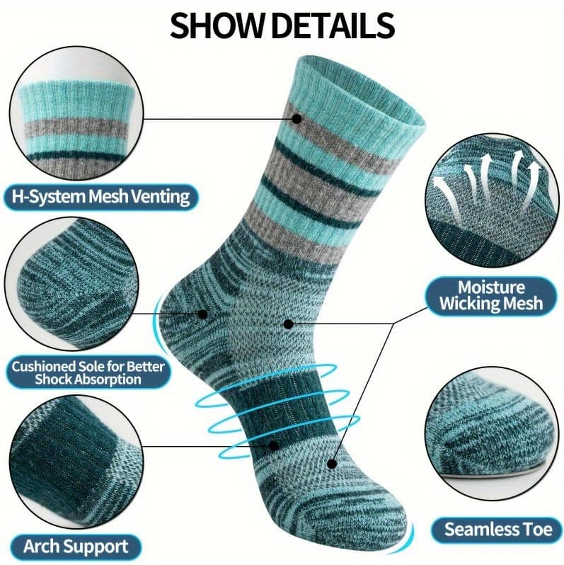 Mens Chunky Yarn Retro Striped Sweat-wicking Breathable Mid-calf Athletic Socks