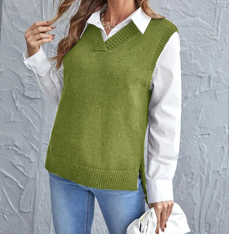 Irregular Knitted Vest Casual V-neck Sweater
