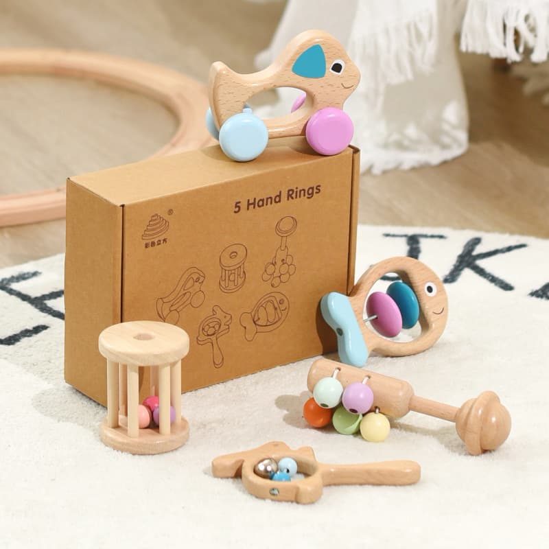 Early Education Soothing Wooden Rattle Educational For Children